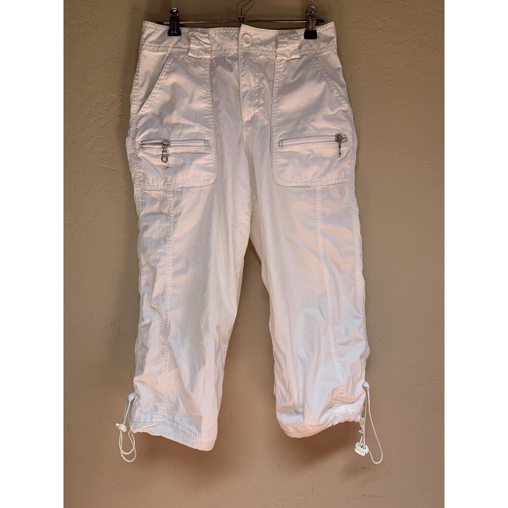 La Cabana Women’s Cargo Cropped Pants Size 4P White Zip-Pocket Drawstring Hem